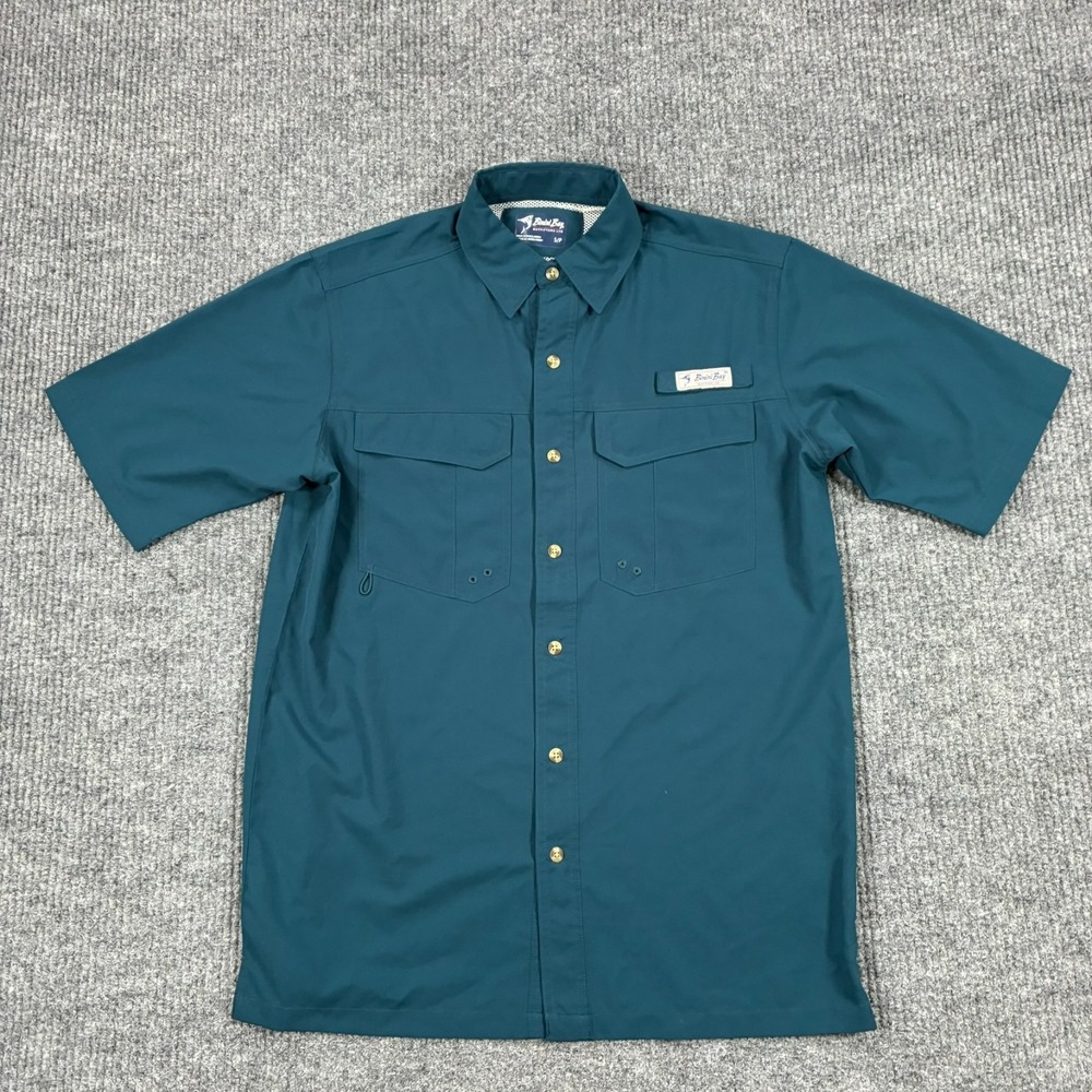 Bimini Bay Outfitter Mens Button Up Shirt S Green Vented Fishing Short Sleeve